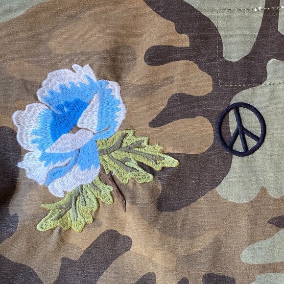 Levi’s Caroline Camo Embroidered Jacket Hippie Military Utility Y2K Grunge Sz L - Picture 10 of 16